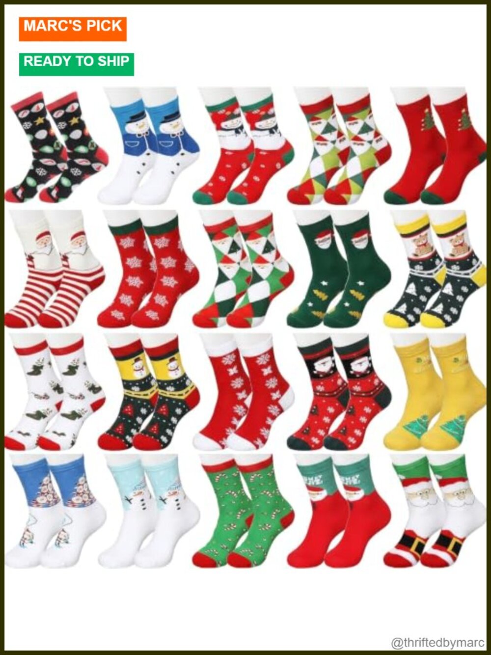 20 Pairs Christmas Novelty Crew Socks Cotton Blend for Men and Women
